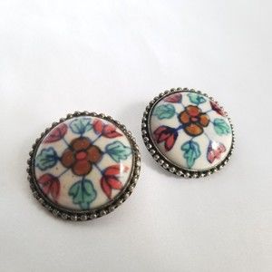 Vintage STEPHAN & CO. Floral Ceramic Clip On Earrings